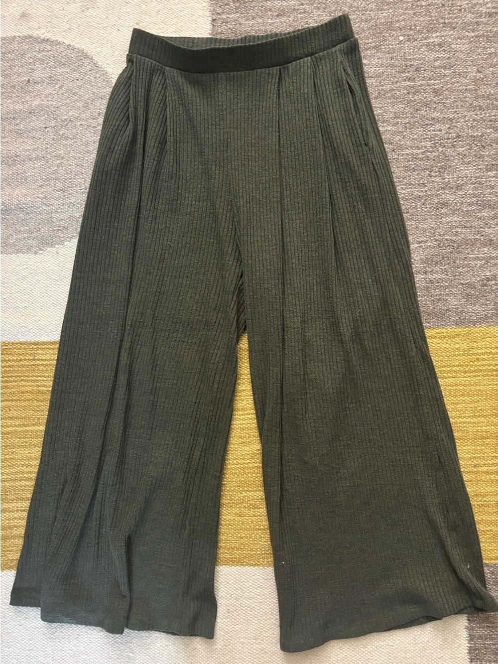JODIFL Olive Ribbed Knit Wide-Leg Pants